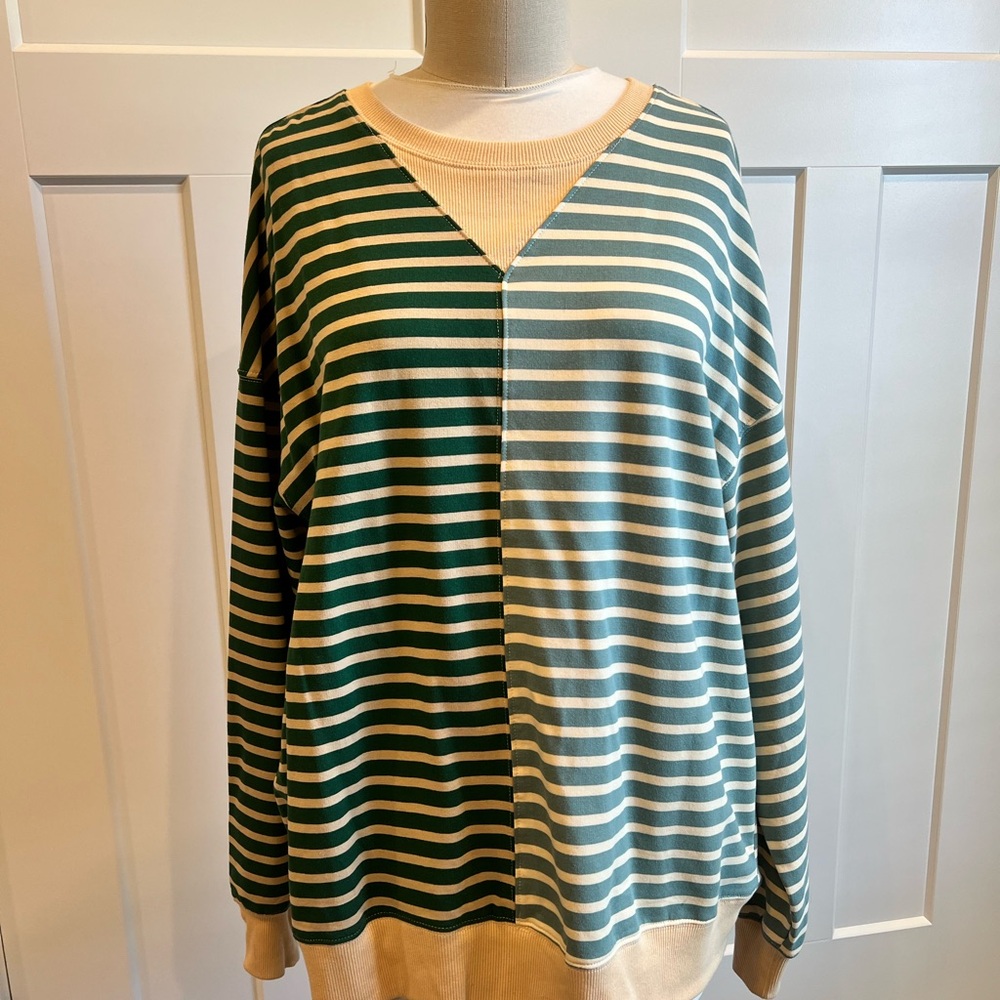 Boutique Striped Green, Blue, and Cream Long sleeve Top